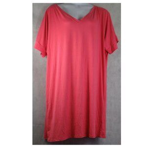 24seven Women's Plus Size Loose-Fit V-Neck Shirt Dress, Coral, 3X